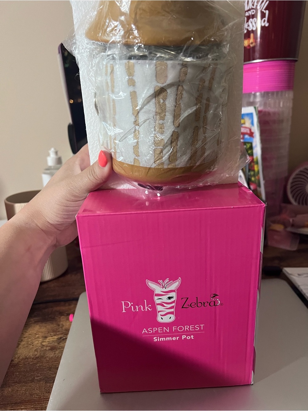 Pink Zebra White & Gold Drip Simmer Pot Wax Warmer